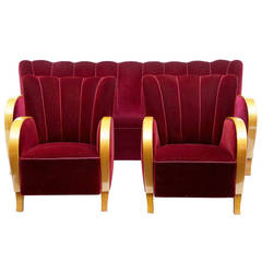 1960s Retro Modern Shell Back, Three-Piece Suite of Sofa and Chairs