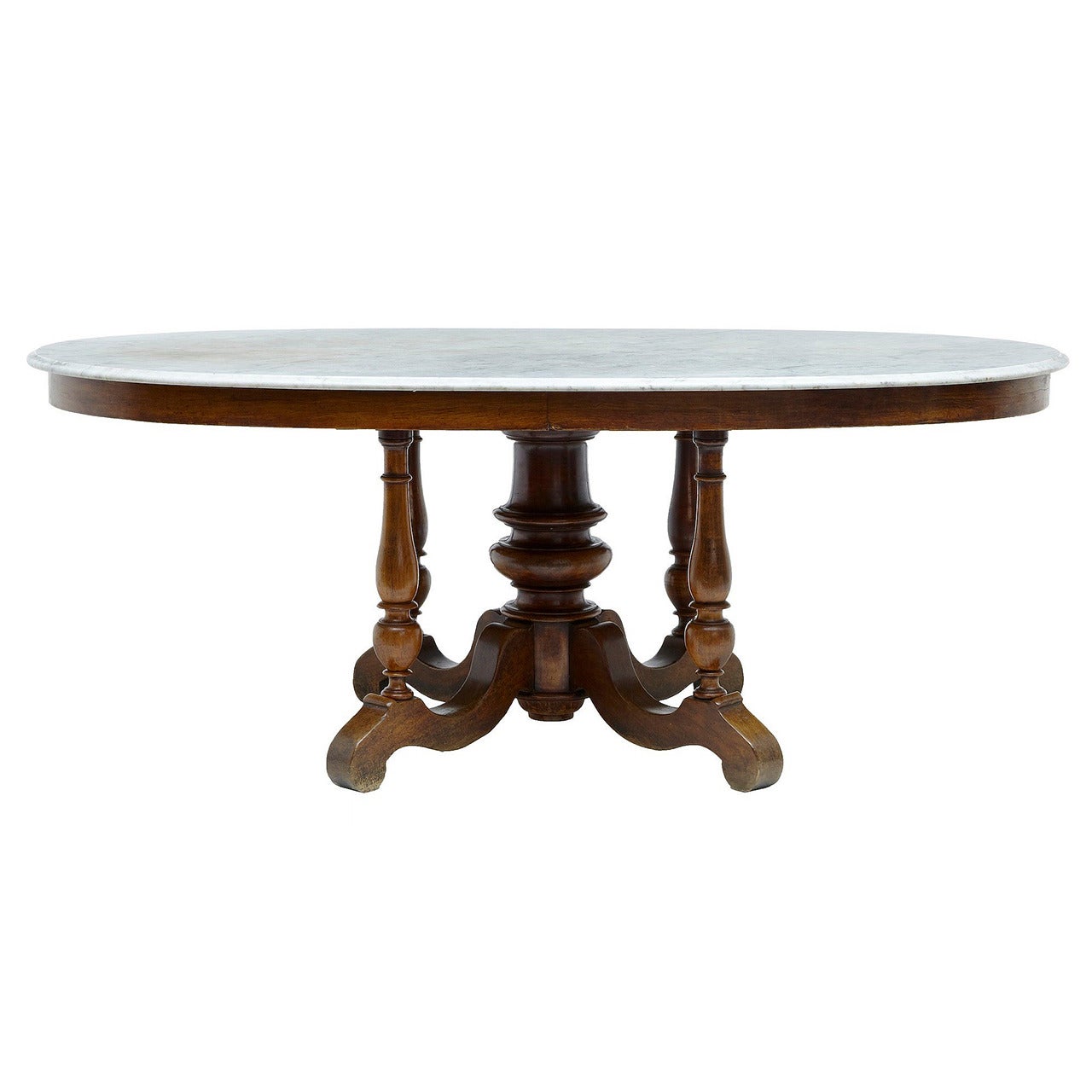 Rare 19th Century French Walnut Gueridon Marble-Top Table