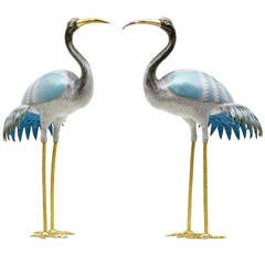 Pair of 20th Century Cloisonne Enamel Decorative Cranes