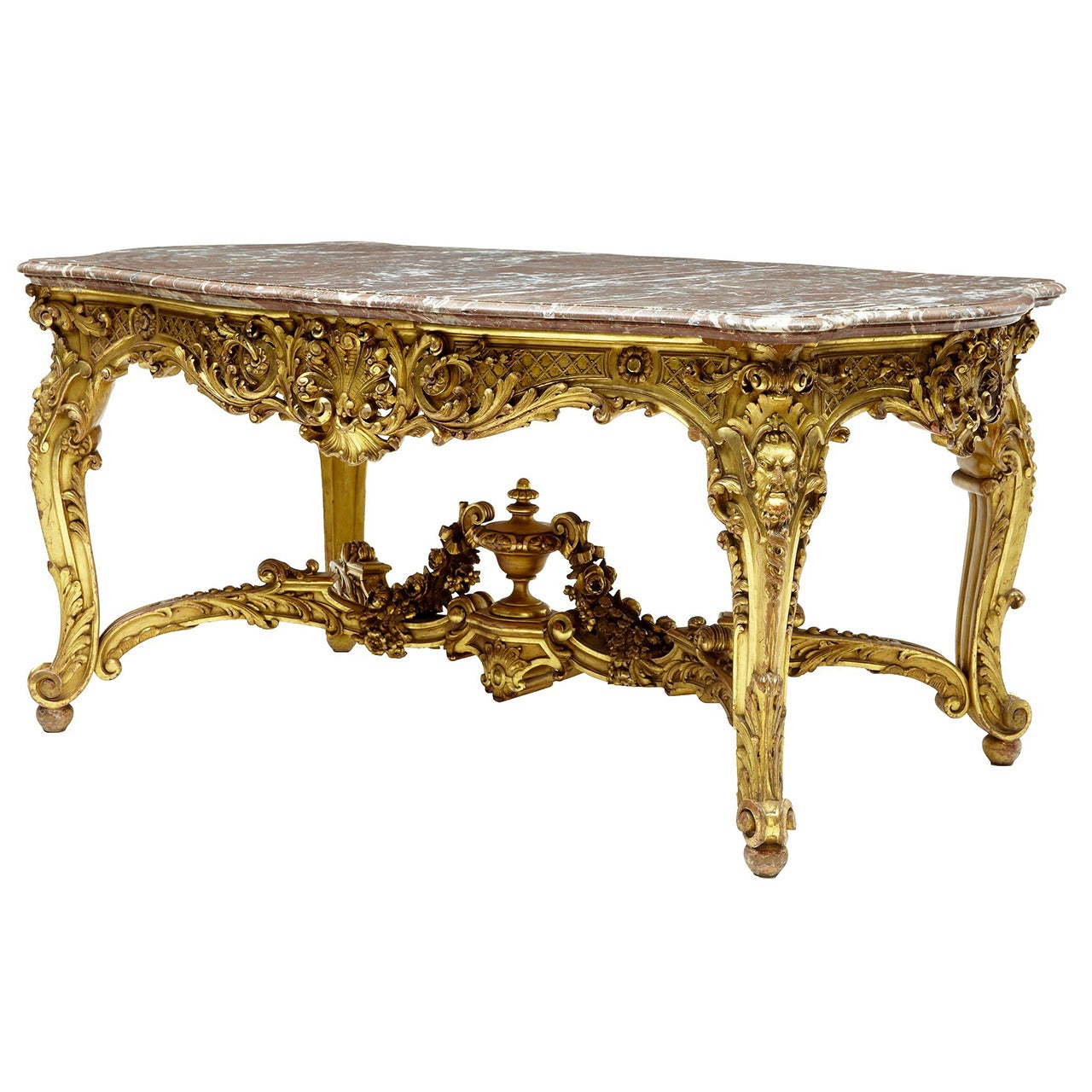Stunning 19th Century French Carved Wood Gilt Baroque Center Table