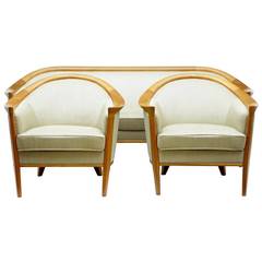 1960s Vintage Modern Ash Swedish Three-Piece Suite Sofa Chairs by Andersson
