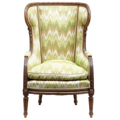 19th Century, French Carved Walnut Wingback Armchair