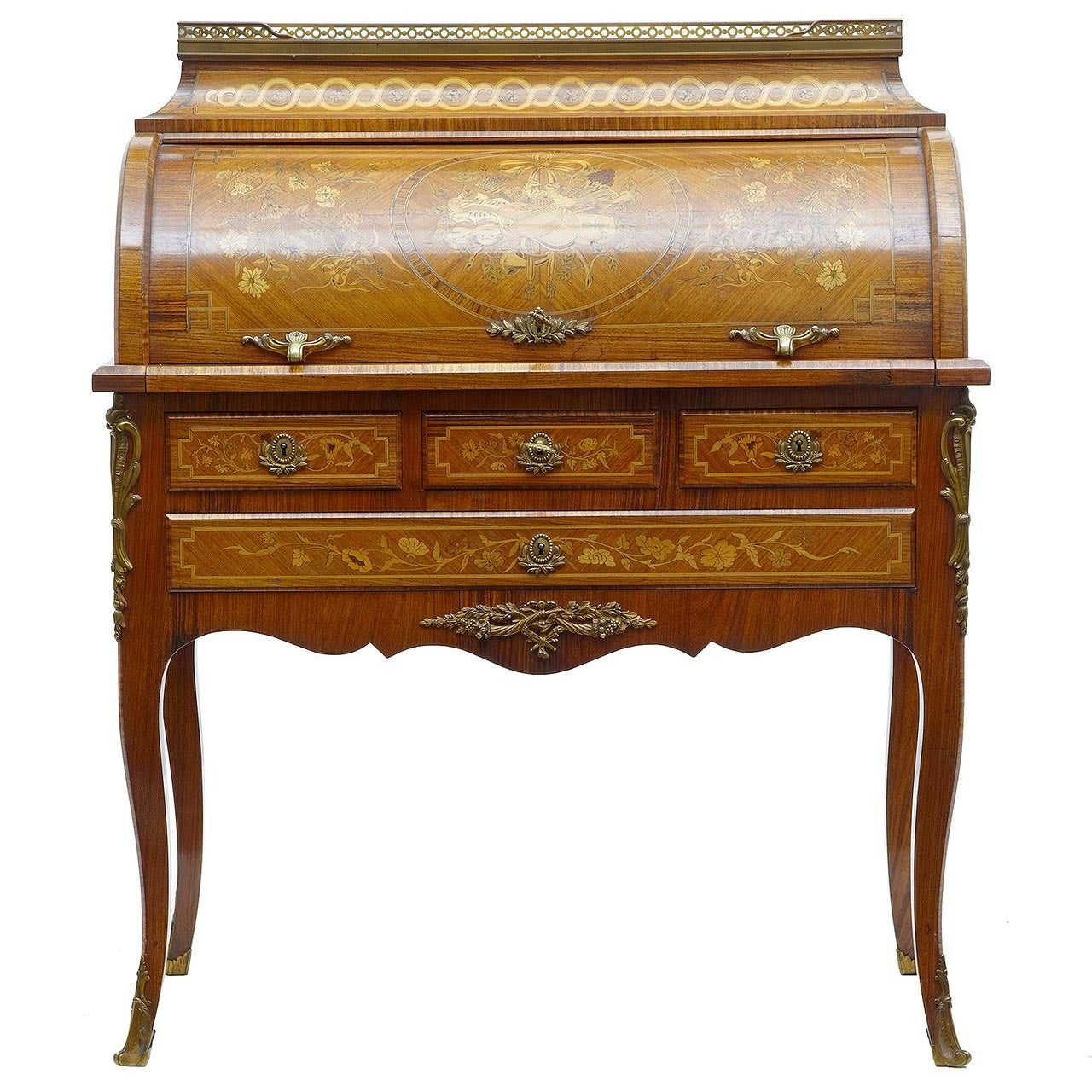 19th Century Louis XV Influenced Inlaid Mahogany Ladies Writing Desk