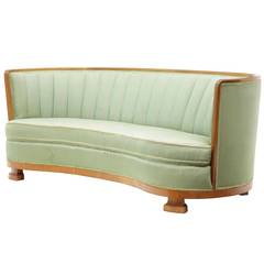20th Century Art Deco Walnut Concave Shaped Sofa