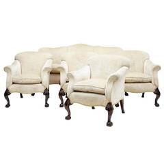 Late 19th Century Dark Walnut Five Piece Suite Armchairs and Sofa