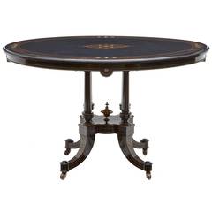 19th Century Victorian Inlaid Ebonised Oval Tilt-Top Table