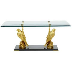 20th Century Designer Italian Gilt Eagle Glass Top Coffee Table