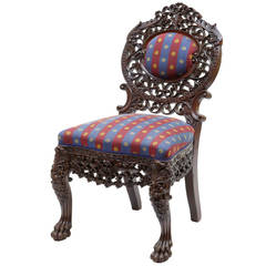 19th Century Profusely Carved Burmese Hardwood Chair