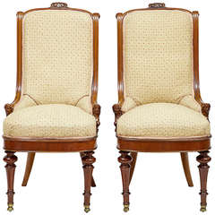 Antique Pair of Carved Mahogany Empire Influenced Nursing Chairs