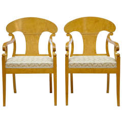 Antique Pair of 19th Century Birch Armchairs