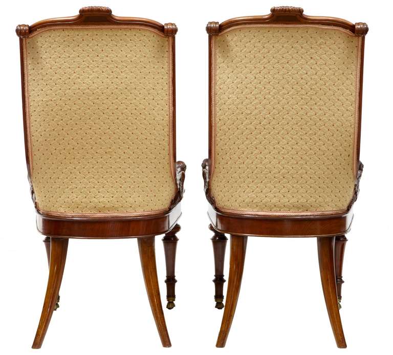Victorian Pair of Carved Mahogany Empire Influenced Nursing Chairs
