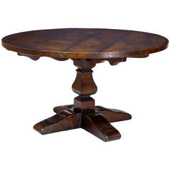 20th Century Solid Oak Round Dining Table