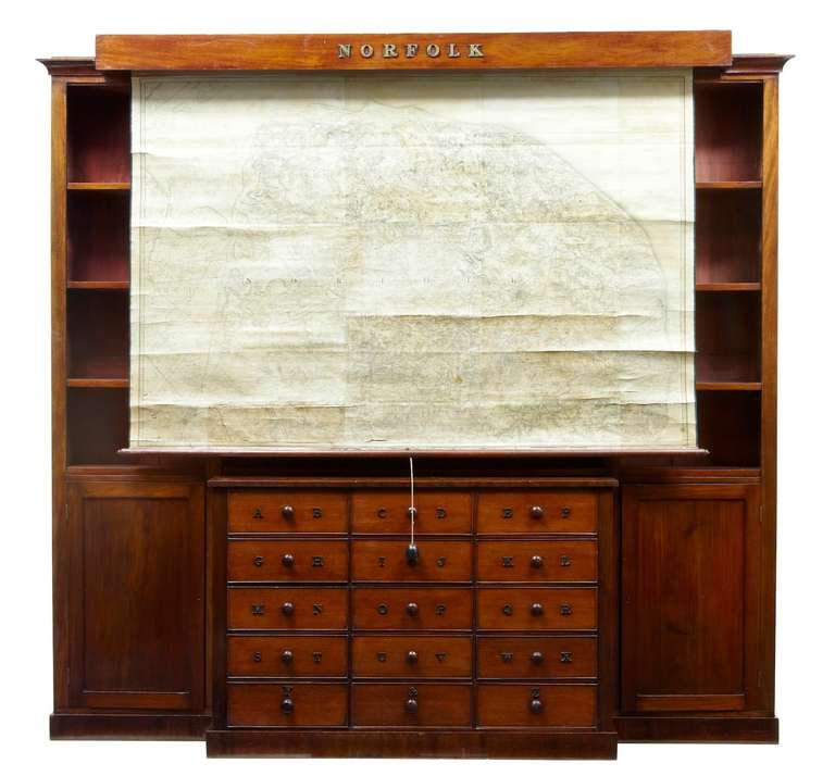Rare 19th Century Mahogany Breakfront Bookcase with Norfolk Map