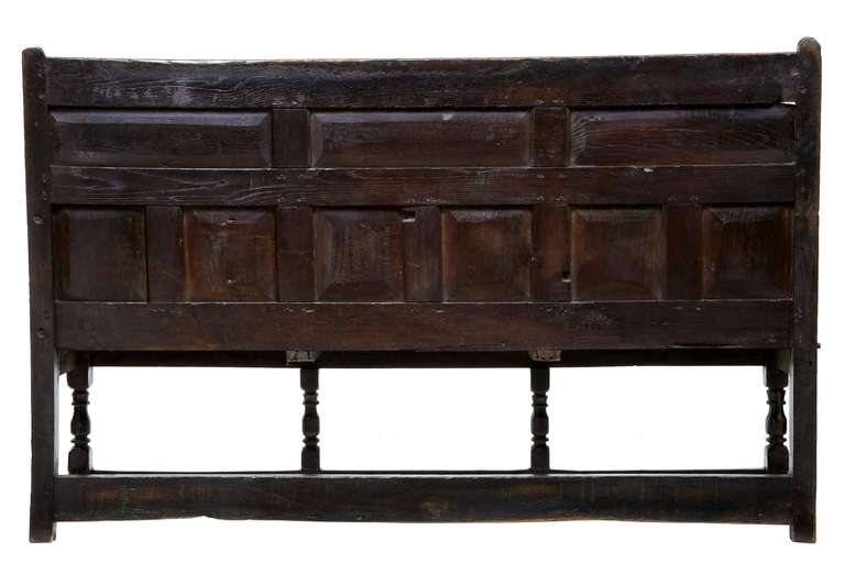 William and Mary 17th Century English Oak Panel Back Settle Bench