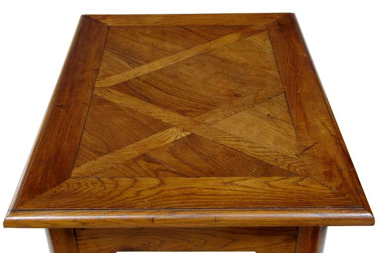 19th Century French Farmhouse Rustic Oak Parquet Top Side Table 1