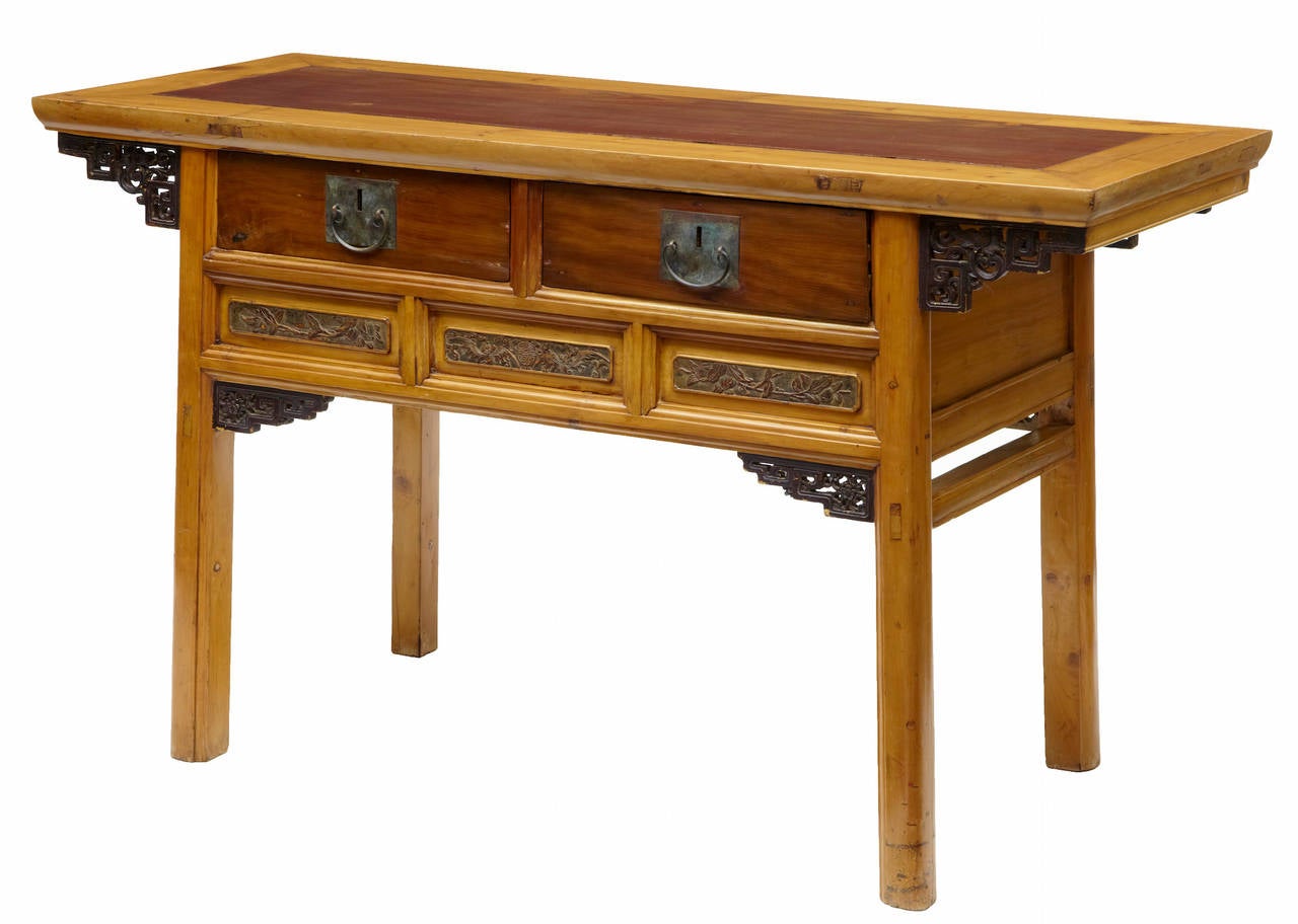 19th Century Chinese Cypress Wood Altar Table with Two Drawers at 1stdibs