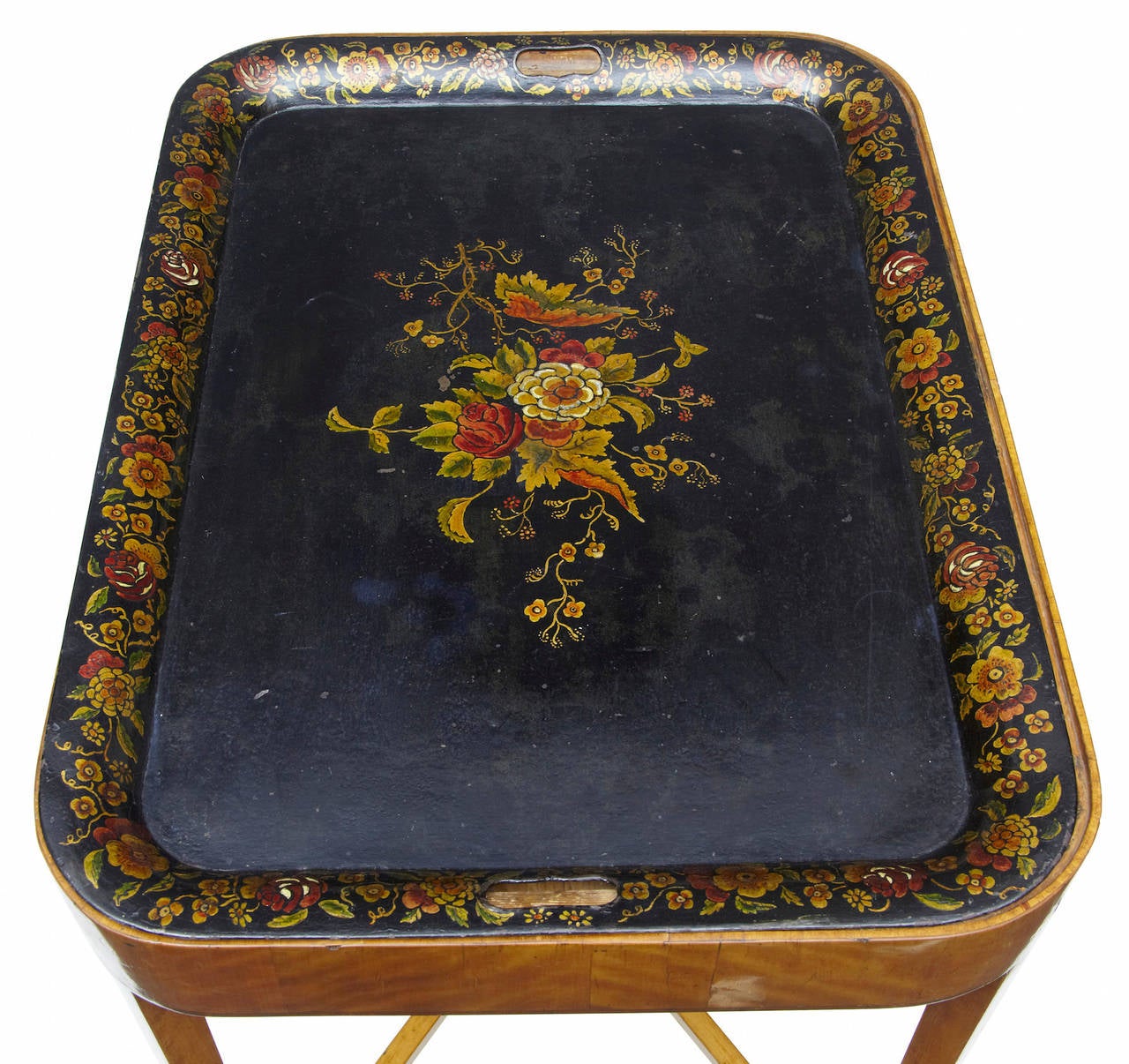 Victorian 19th Century Birch Toleware Tray Table