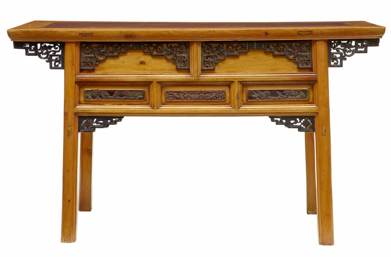Chinese Export 19th Century Chinese Cypress Wood Altar Table with Two Drawers