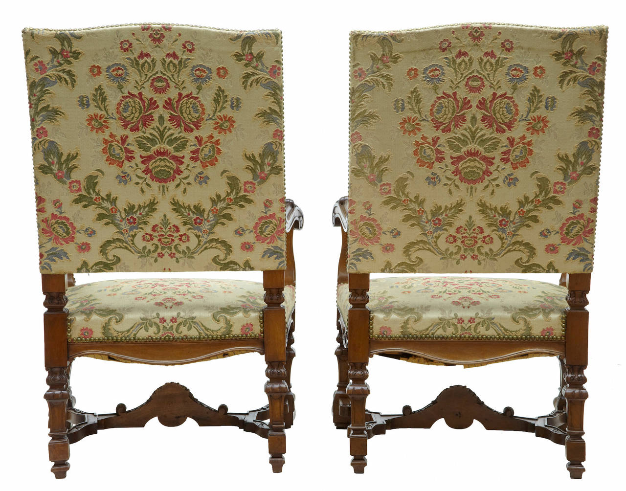 Baroque Superb Pair of 19th Century Carved Walnut, French Armchairs