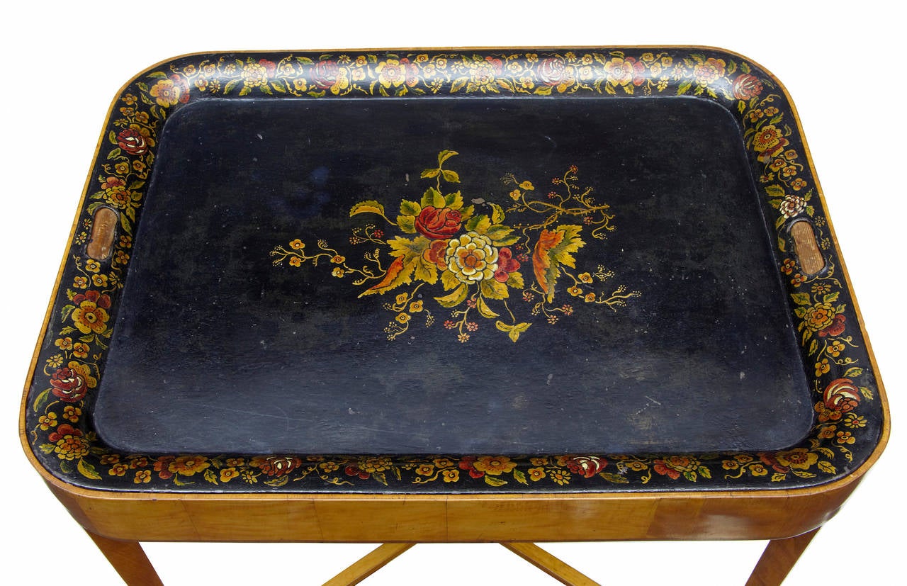 Woodwork 19th Century Birch Toleware Tray Table
