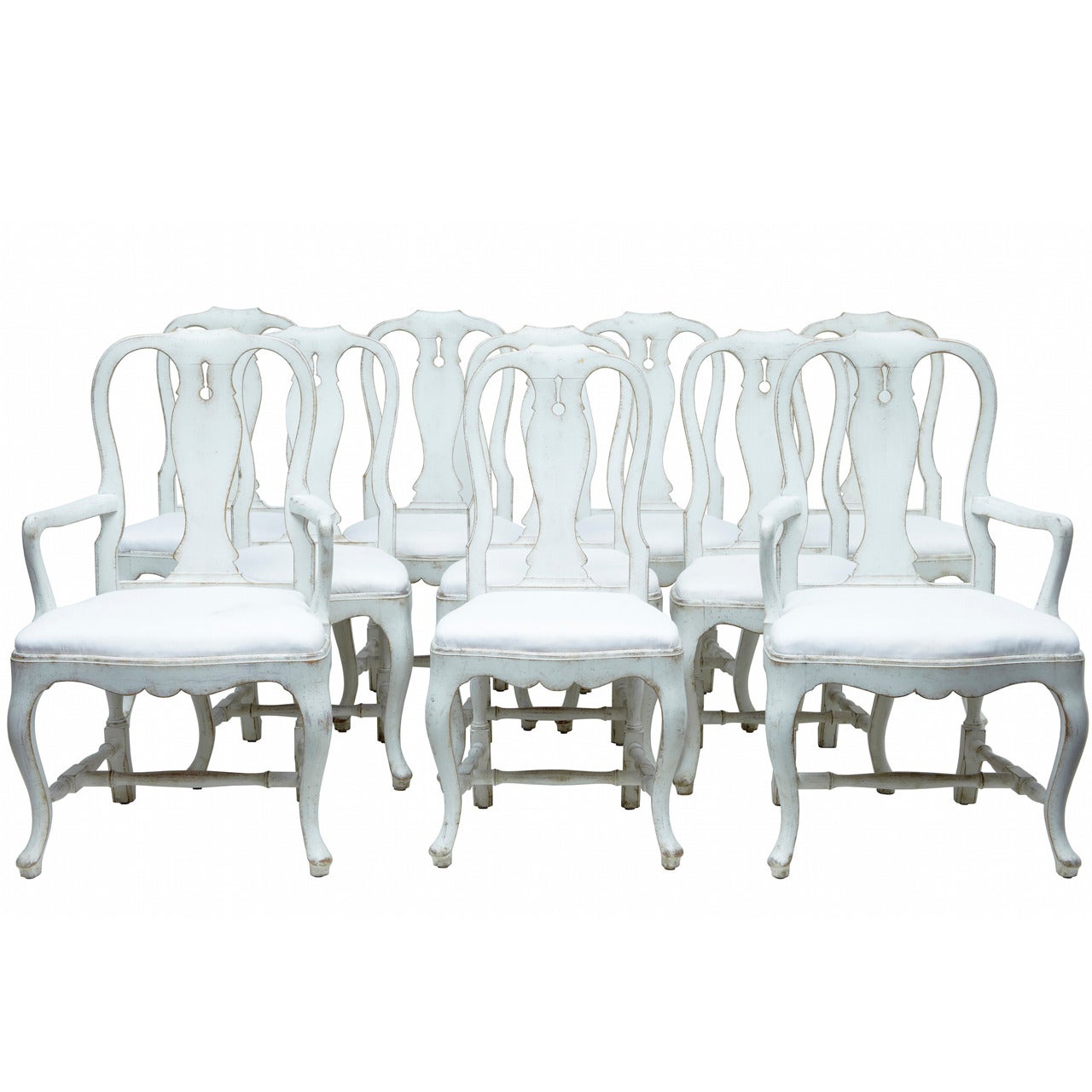 20th Century Swedish Painted Set of Eight Dining Chairs with Two Armchairs