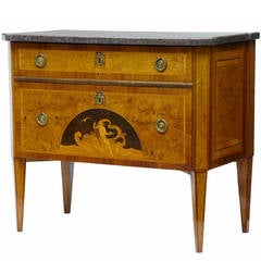 20th Century Inlaid Walnut Marble-Top Commode or Chest of Drawers