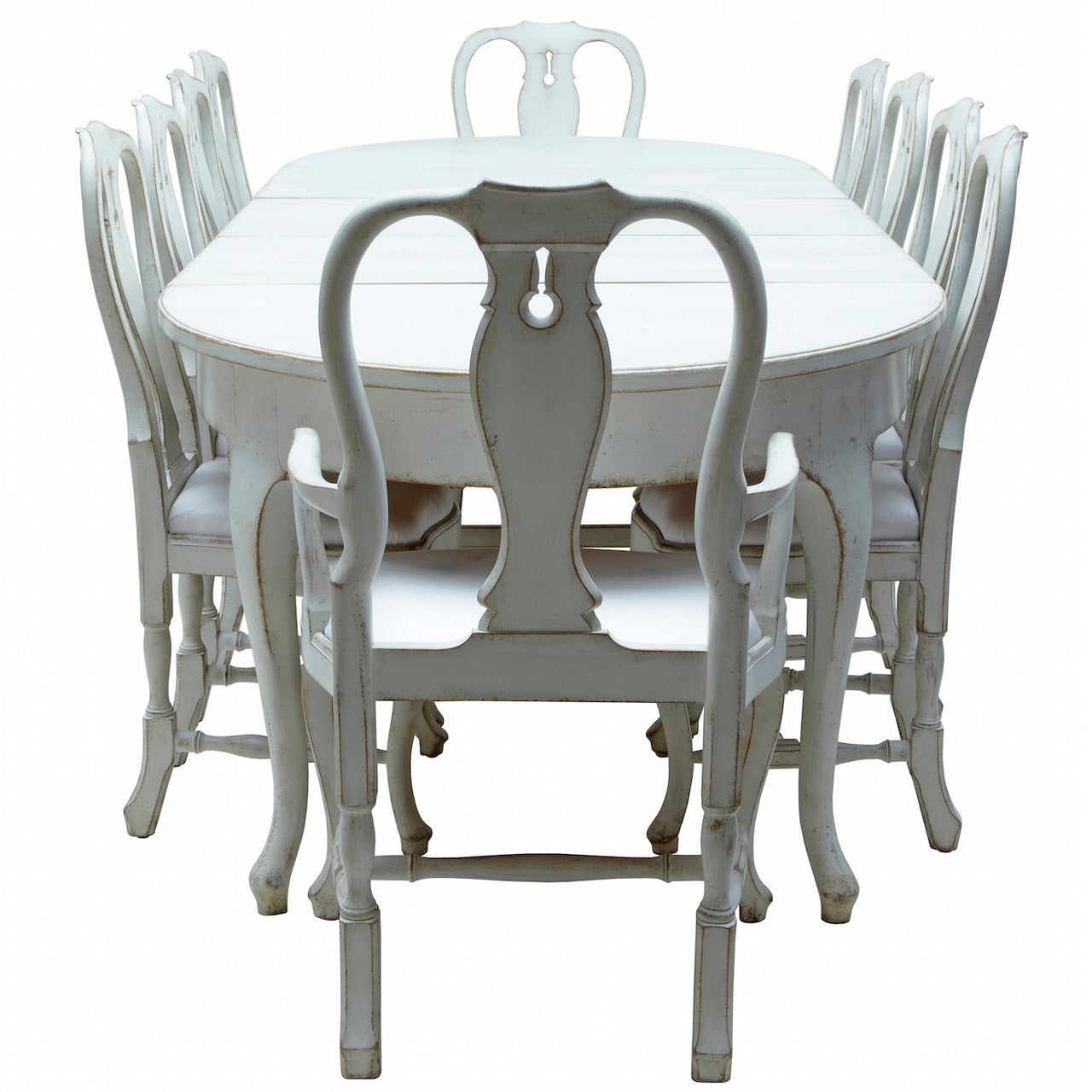 20th Century Swedish Painted Dining Room Table with Ten Chairs