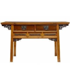 Antique 19th Century Chinese Cypress Wood Altar Table with Two Drawers