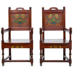 Antique Pair of 19th Century Painted Pine Swedish Armchairs