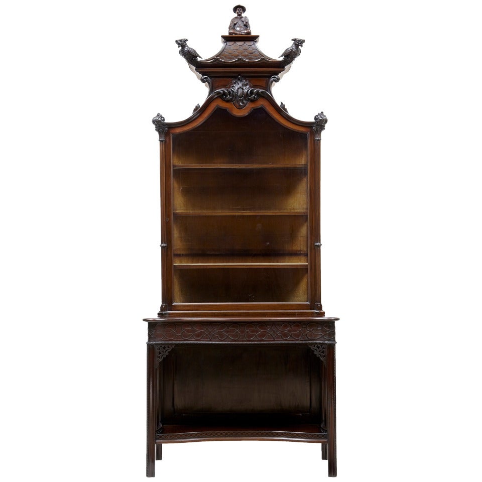 Edwardian Mahogany Carved Chinese Chippendale Style Display Cabinet
