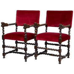Pair of Late 19th Century Carved Oak Baroque-Influenced Armchairs