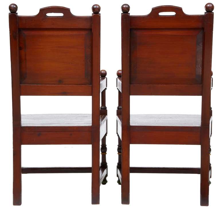 Rustic Pair of 19th Century Painted Pine Swedish Armchairs