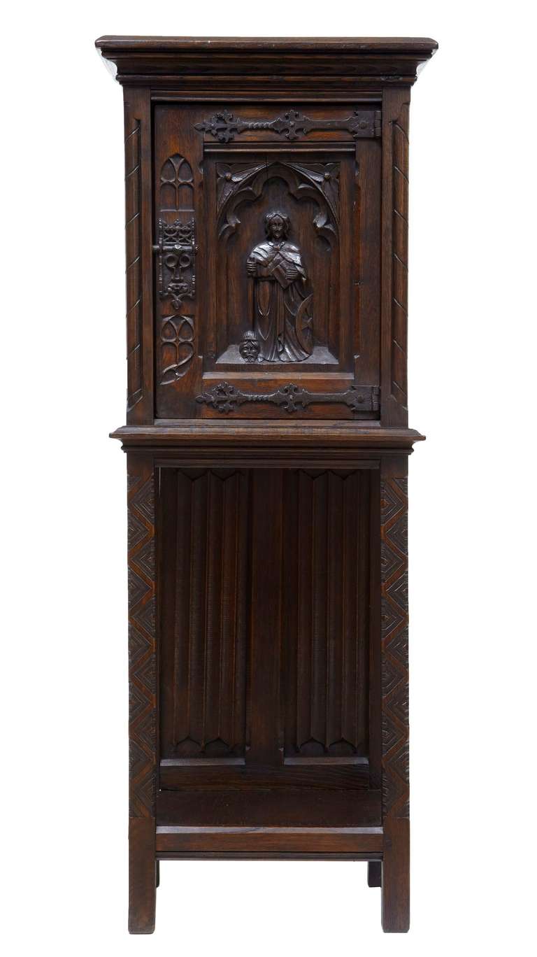 19th Century Carved Oak Victorian Hall Cupboard