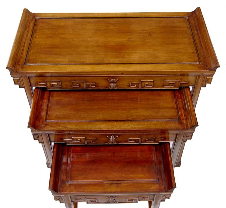 Nest of Three Early 20th Century Chinese Carved Hardwood Tables