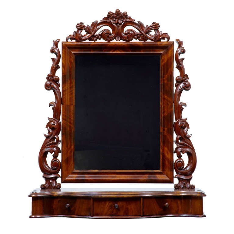 19th Century Carved Mahogany Freestanding Dressing Table Mirror For