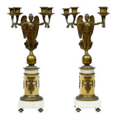 Pair of French Empire Ormolu and Alabaster Candelabra