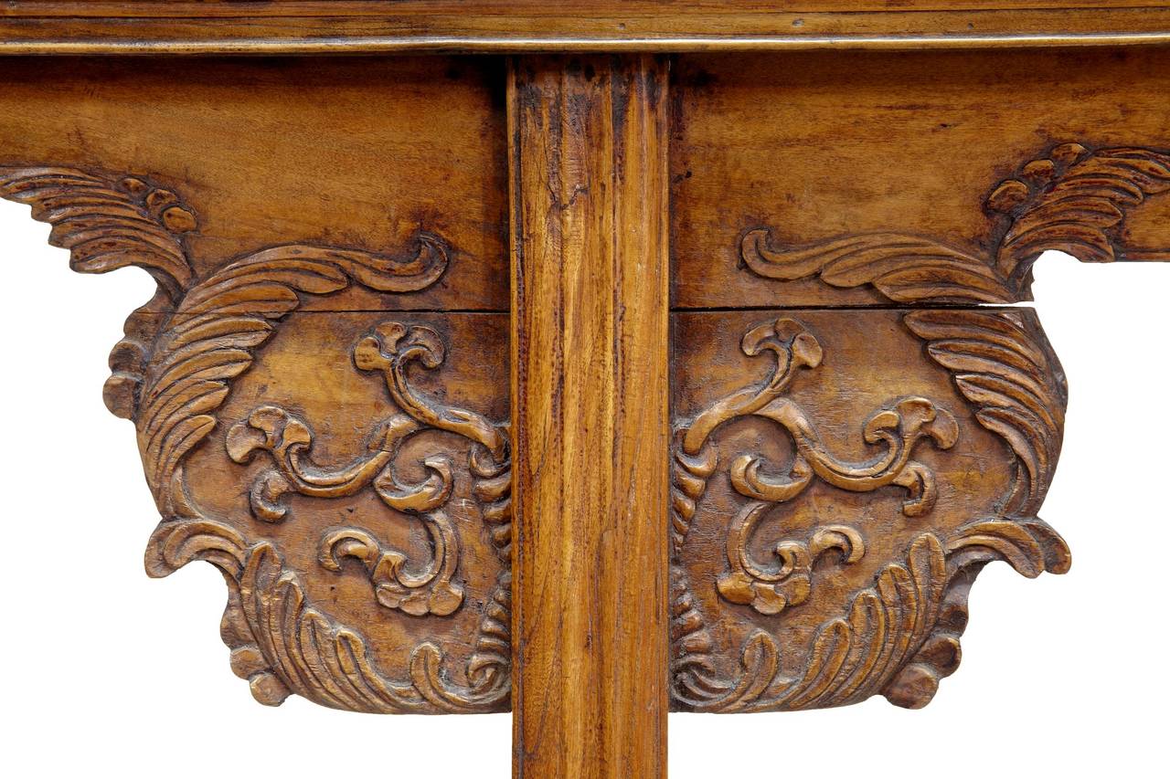 Woodwork 19th Century, Chinese Carved Elm Alter Table