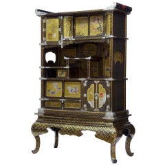 19th Century Japanese Black and Gold Lacquered Display Cabinet