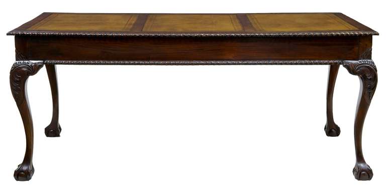 20th Century William Iv Influenced Carved Mahogany Library Table Desk