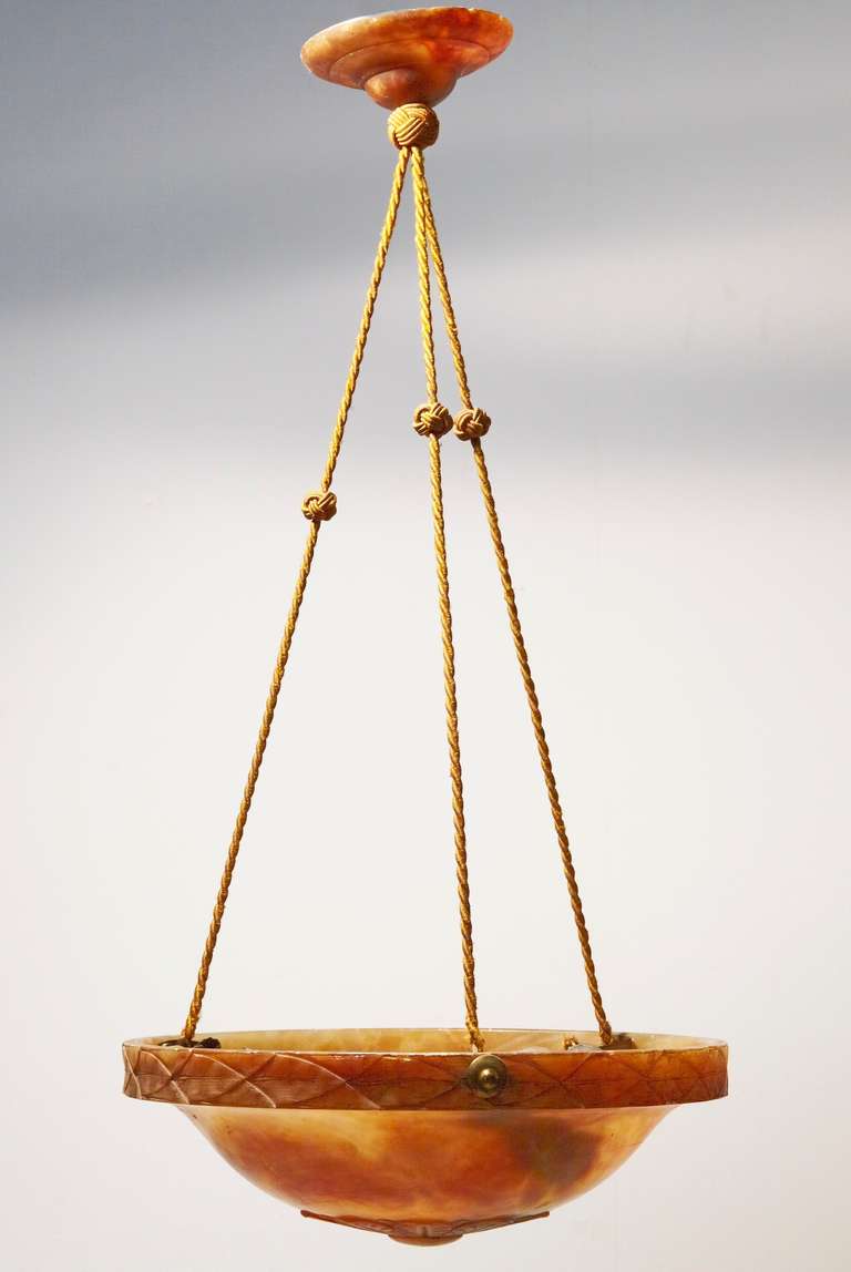 Carved Art Deco Alabaster Ceiling Light Chandelier