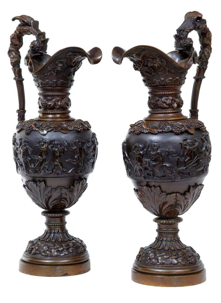 Early 20th Century Pair Of French Bronze Ewers Jugs