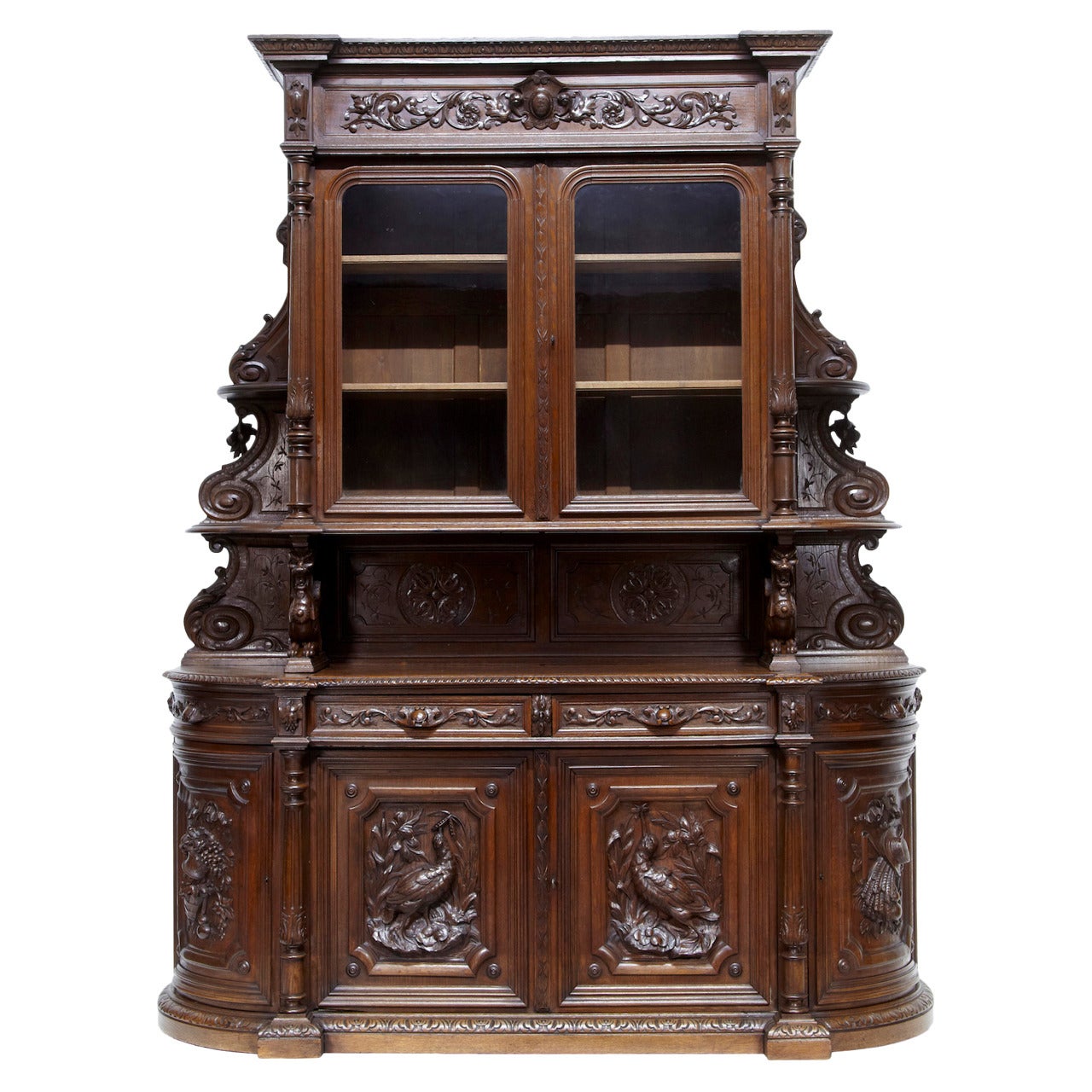 Large 19th Century Profusely Carved Oak Flemish Hunt Dresser Buffet