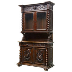 Antique 19th Century Profusely Carved Oak Flemish Hunt Dresser Buffet