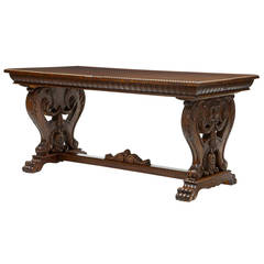 Antique 19th Century Flemish Carved Oak Desk or Dining Table