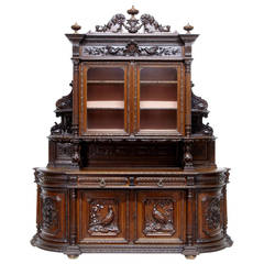 Antique Impressive 19th Century Profusely Carved Oak Flemish Hunt Dresser Buffet