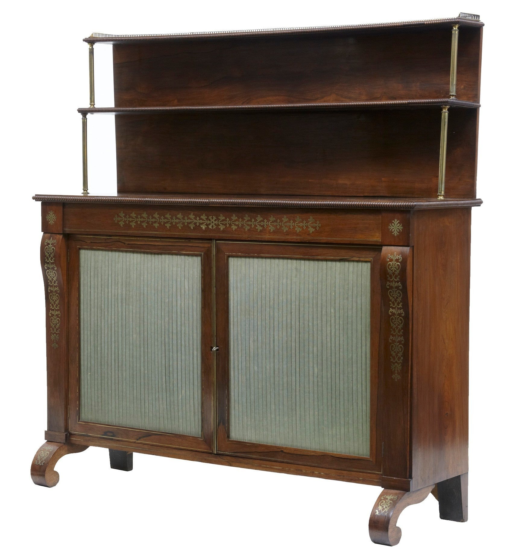 19th Century Regency Rosewood Brass Inlaid Chiffonier Cabinet