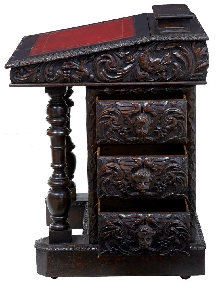 19th Century Victorian Carved Oak Davenport Writing Table In Good Condition In Debenham, Suffolk