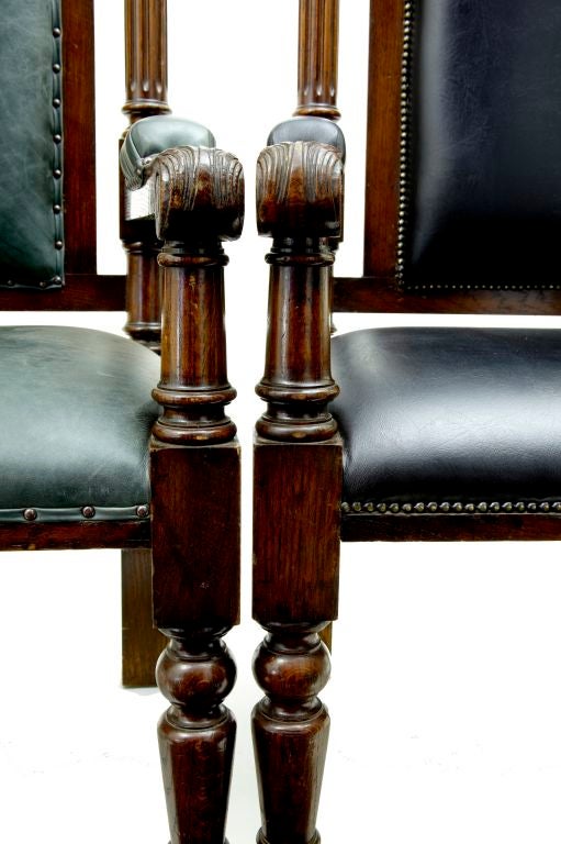 English SET OF 3 SOLID OAK IMPRESSIVE MASONIC THRONE CHAIRS