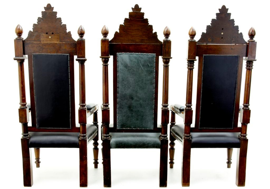 Oak SET OF 3 SOLID OAK IMPRESSIVE MASONIC THRONE CHAIRS