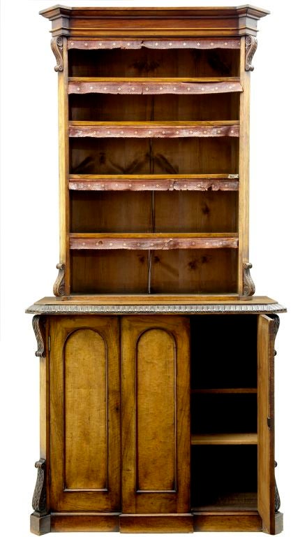 HIGH VICTORIAN WALNUT BOOKCASE ON CUPBOARD
